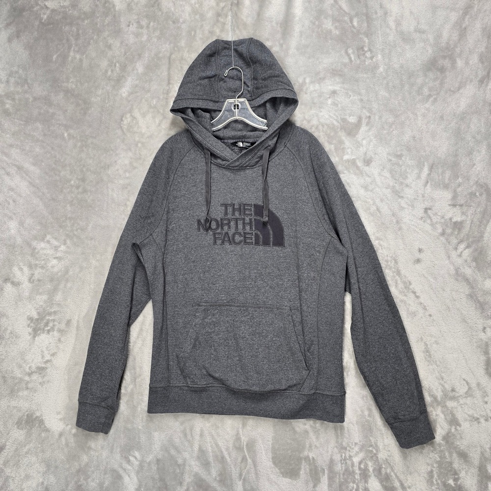 The North Face Mens Gray Embroidered‎ Hoodie Logo Raglan Sleeve Fleece Size M